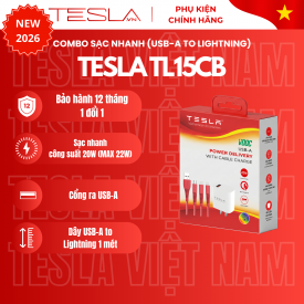 COMBO SẠC NHANH ĐIỆN THOẠI TESLA TL15CB (USB-A TO LIGHTNING)